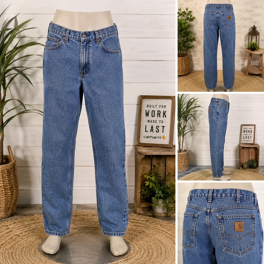 Carhartt B17 STW Relaxed Fit Tapered Leg Jeans Mens 36x30 Blue Stonewash Denim